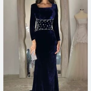 Elegant velvet long dress formal wedding mother of the bride evening dress gown